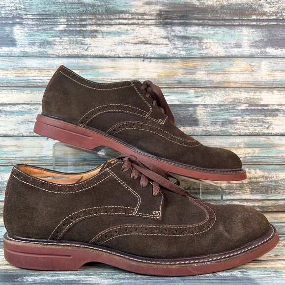 SPERRY GOLD CUP Wingtip Oxford Shoes Mens 10M Brown Suede Deerskin Lining Brogue - Picture 1 of 14
